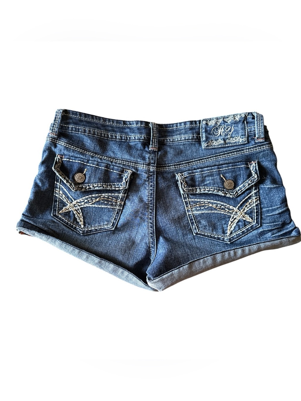 H2J Hydraulic Micro Mini Jean Shorts Jorts 13/14 Y2K‎ Embroidered Flap Pockets
